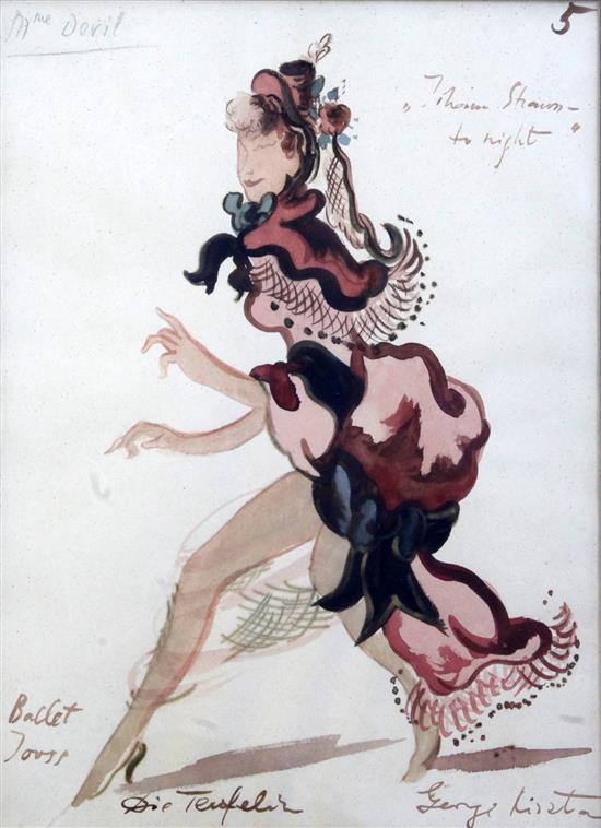 George Kirsten Costume design for the ballet Mademoiselle Devil, 12.5 x 9.25in.